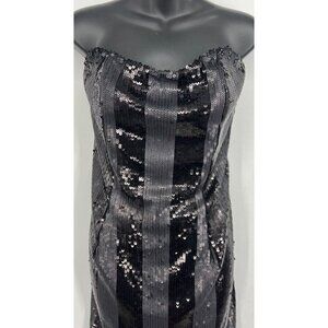 Allen Schwartz Prive Black Sequin Mini Dress Lined Strapless Size 12 Cocktail Pa